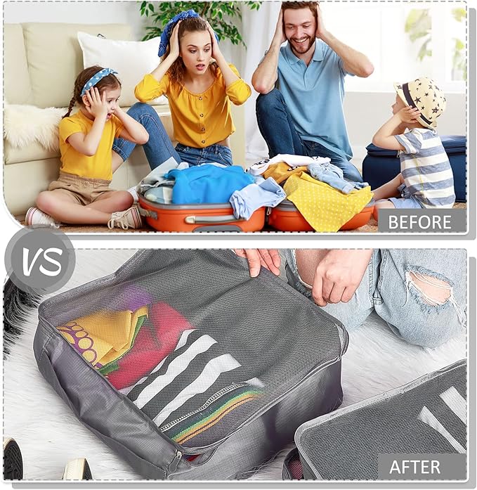 Silkfly 12 Pcs Packing Cubes for Suitcase Travel Luggage Bags Bulk Mesh Organizer Set for Hiking Camping Backpacking Clothes Accessories (Gray,XL, L, M Size)