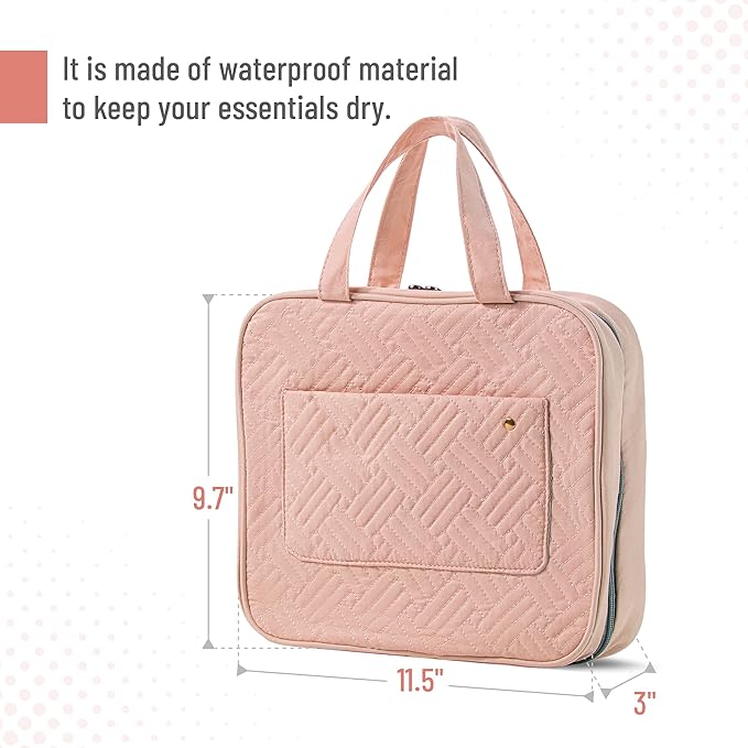 Ms. Pen-Travel Toiletry Bag Organizers, Baby Pink, Makeup Travel Bag for Toiletries with Hanging Hook, Water-Resistant