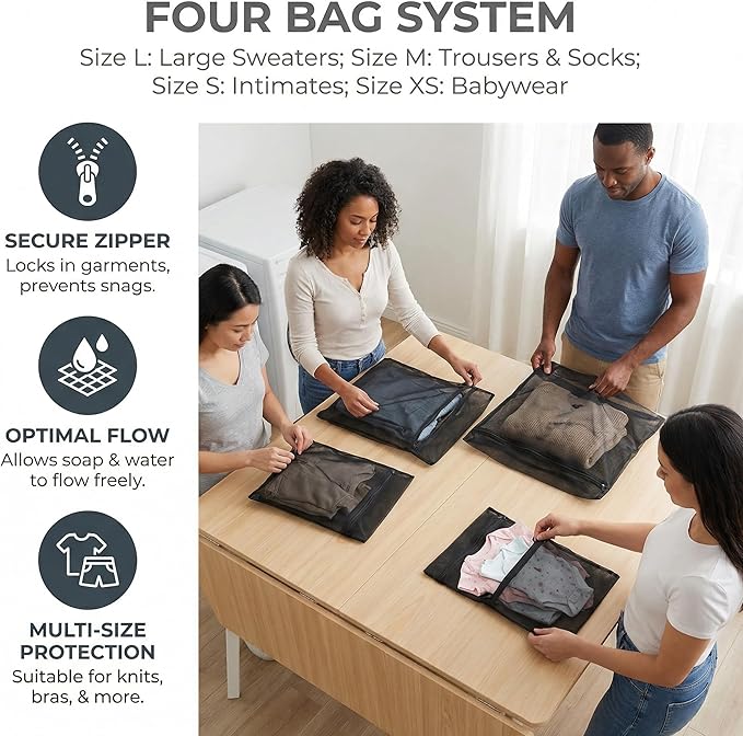 4pcs Mesh Laundry Bags Zipper Heavy Duty Washing Machine Bags Clothing Sweater Undergarment Travel Storage Organizer