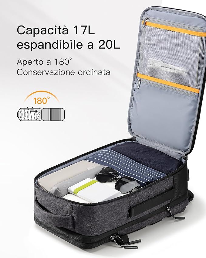 Inateck 17-20L Expandable Carry on Travel Laptop Backpack for Airline Approved, Splash-resistant 3-Way Cabin Luggage for Low-cost/Budget Airlines, Compatible with 14-Inch Laptops, Black