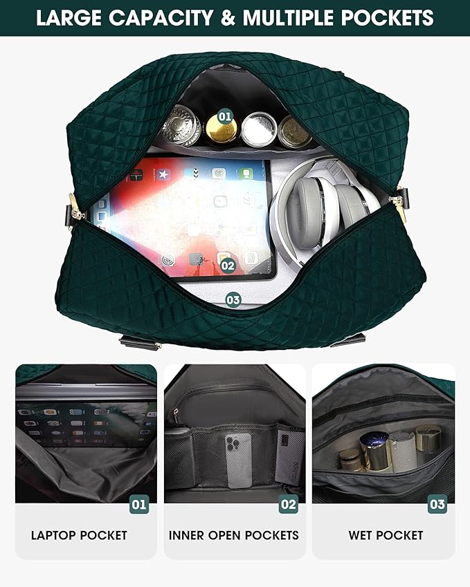 Travel Duffle Bag Weekender Bags: Duffel Bag with Shoe Compartment Carry On Overnight Bag with Wet Pocket Yoga Gym Bags Hospital Bags for Labor and Delivery 3 Pcs Set Black Green