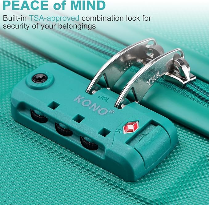 Kono 24 Inch Luggage Suitcase with Spinner Wheels TSA Lock Lightweight PC+ABS Hardside Medium Checked Luggage Durable Rolling Suitcase Turquoise