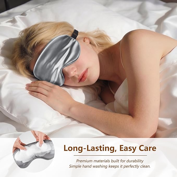 Sleep Mask Silk Eye Mask for Men Sleeping Mask, Adjustable Elastic Strap for Night Shading Sleep Mask, Soft and Comfortable for Both Men and Women (Grey)