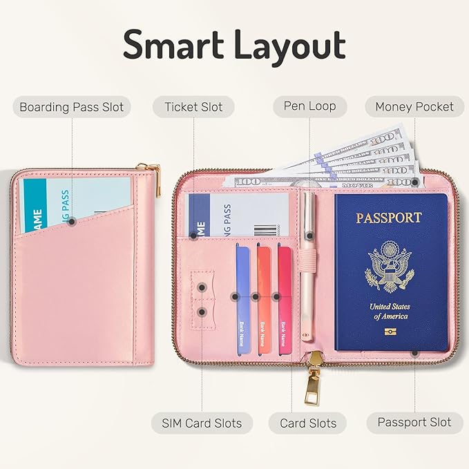 Forvencer Passport Holder Cover with Safe Zipper Closure, Premium Passport Wallet for Travel, Cute RFID Blocking Card Case, Waterproof Travel Accessories for Women, Lilac