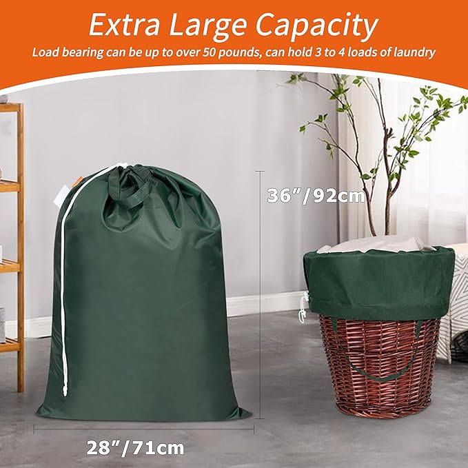 Polecasa Extra Heavy Duty Large Laundry Bag with Sturdy Handles and Drawstring Closure, 28 x 36 inches Durable Storage Bags for Basket, Hamper, College, Dorm, Travel, Green