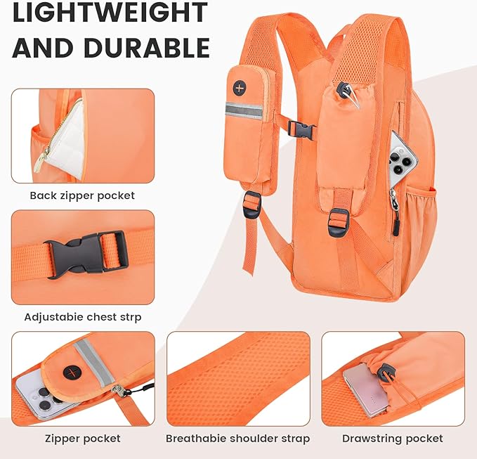 Small Hiking Backpack 15L-Lightweight Packable Foldable Backpack for Travel Camping Outdoor Commute,Compact Rucksack for Women Men(Orange)