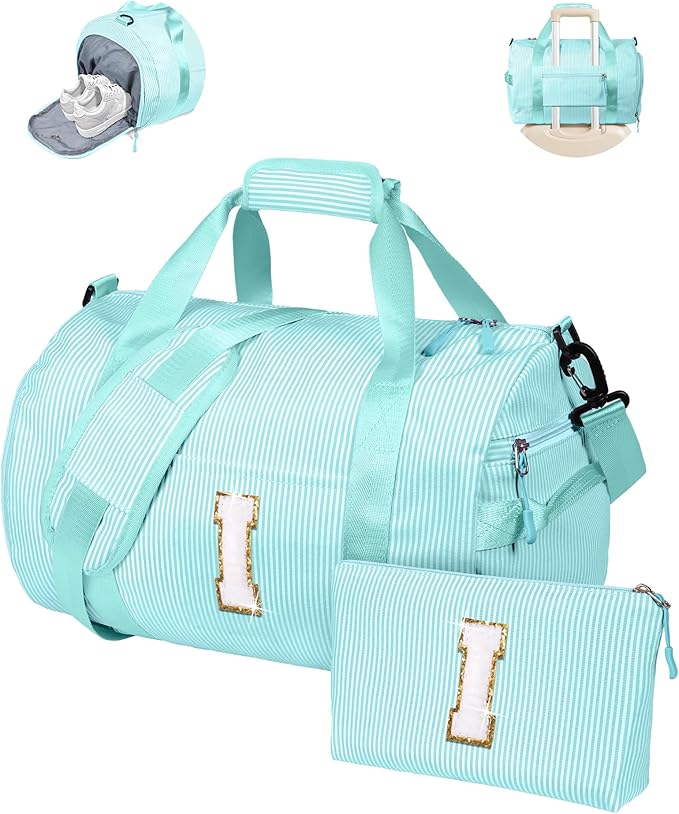 6 Year Old Girl Birthday Gift Ideas,Girls Travel Duffle Bag, Kids Initial Overnight Bags with Shoe Compartment, Personalized Weekend Bag with Cosmetic Pouch, Gifts for Niece (Letter I)