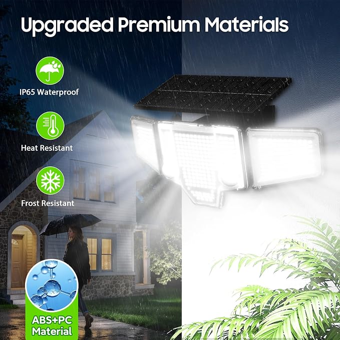 Solar Lights Outdoor 4Pack, Dual PIR & Curved 300° Wide Beam, 4000LM Solar Flood Lights Larger 3500mAh,Adjustable Solar Security Spot Lights Waterproof for Yard- Black