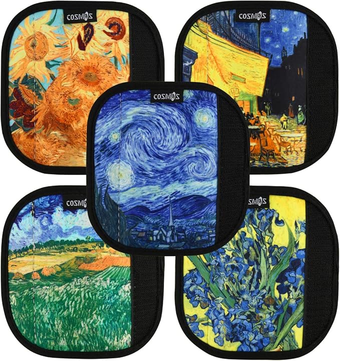CM Pack of 5 Neoprene Luggage Handle Wrap Handle Grip Luggage Identifier for Travel Bag Luggage Suitcase (Painting Patterns - VANGO (5 Pcs))