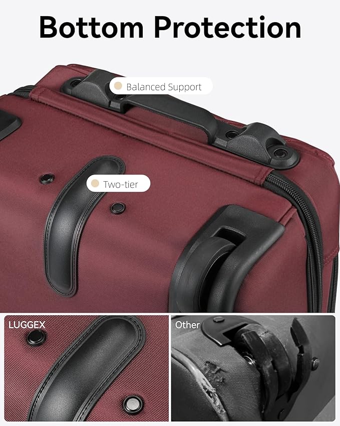 LUGGEX Underseat Carry On Luggage with Wheels, UDK Stylish Lightweight Under Seat Luggage, Soft Sided Personal Item Suitcase for Short Trip (UX-Core, Dark Scarlet, 16 Inch)