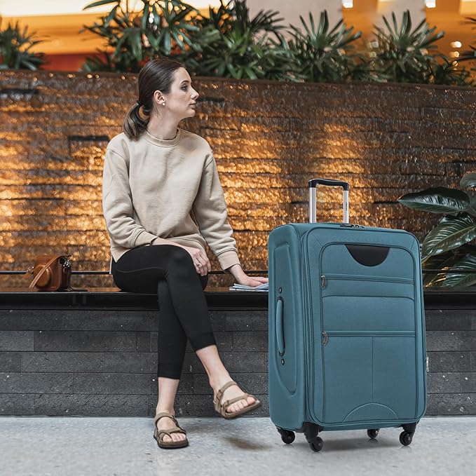 Merax Suitcase Set Softside 3-Piece Expandable Luggage with TSA Lock Spinner Wheels Lightweight Upright Luggage (22/26/30 IN,Blue Green)