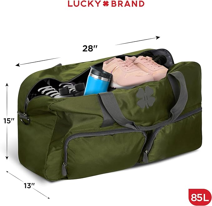Lucky Travel Duffel Bags 85L, Gym Bag, Travel Bag & Large Duffle Bag for Men, Foldable Overnight Weekender Bags for Women & Men with Adjustable Shoulder Strap, Loden Green