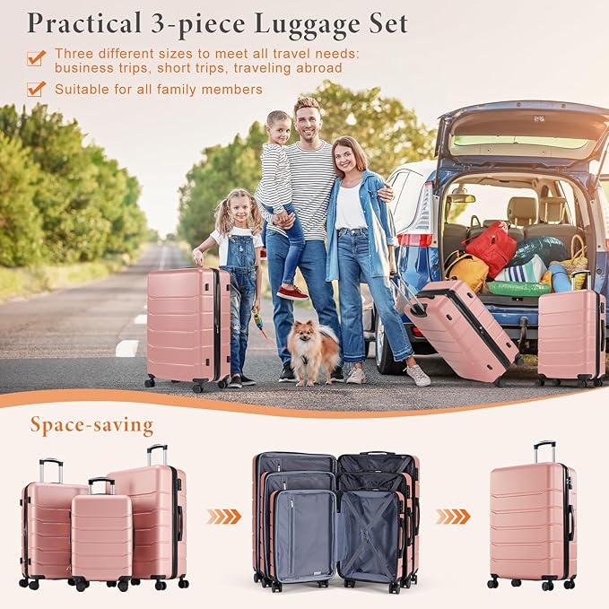 Sweetcrispy Carry on Luggage, Hard Shell ABS Suitcase with Double Spinner Wheels, Lightweight Expandable Rolling Suit Case with TSA Lock, 24 Inch Pale Pink