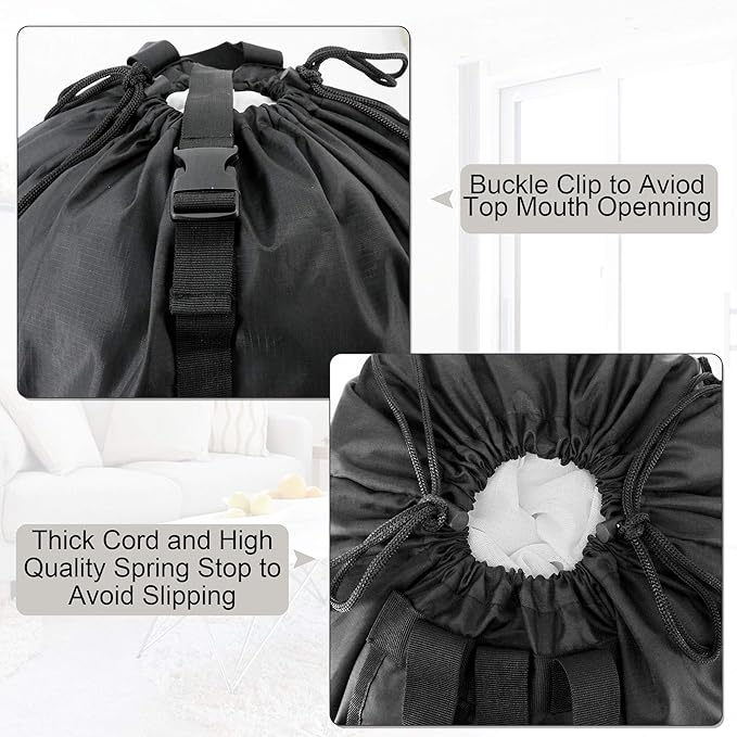 BeeGreen Laundry Bag Backpack w Adjustable Shoulder Straps College Dorm Essentials w Drawstring Closure for Travel Camp Heavy Duty Laundry Hamper Backpack Portable w Handle Xlarge Black