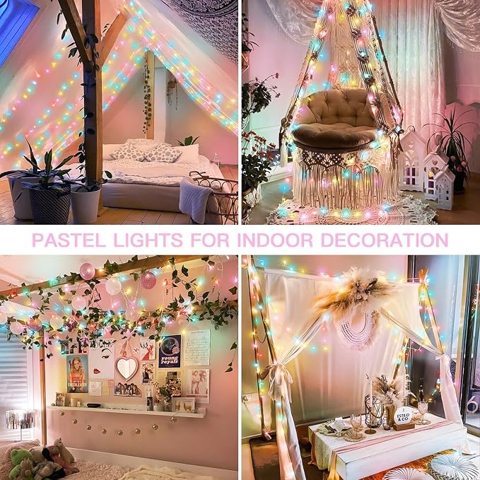 Pastel Easter String Lights, 33ft 100 LED Multicolor Fairy Lights with Remote, Connectable Clear Wire Twinkle Lights for Spring Decor, Aesthetic Bedroom, Classroom, Dorm, Plug in