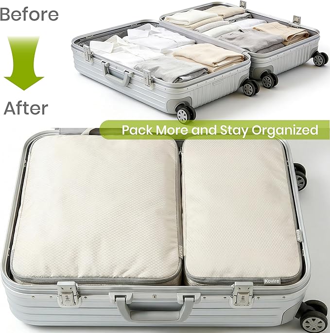 Compression Packing Cubes for Travel, Set of 6 Expandable Luggage Organizers with Shoe Bag, Lightweight Water-Resistant Suitcase Essentials for Carry-on & Checked Luggage, Green
