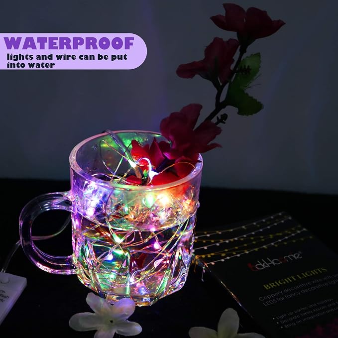 12 Pack Fairy Sting Lights Battery Operated with Timer,20 LED Multicolor | 8 Modes Firefly Lights,Waterproof 6.5ft Silver Wire,CR2032 Battery Included,DIY Mason Jar Wedding Christmas Party Deco