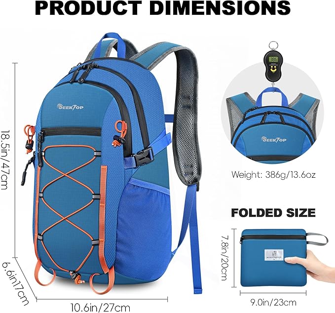 Seektop 20L Foldable Waterproof Hiking Backpack, Ultralight Small Lightweight Daypack Packable Backpack for Men Woman