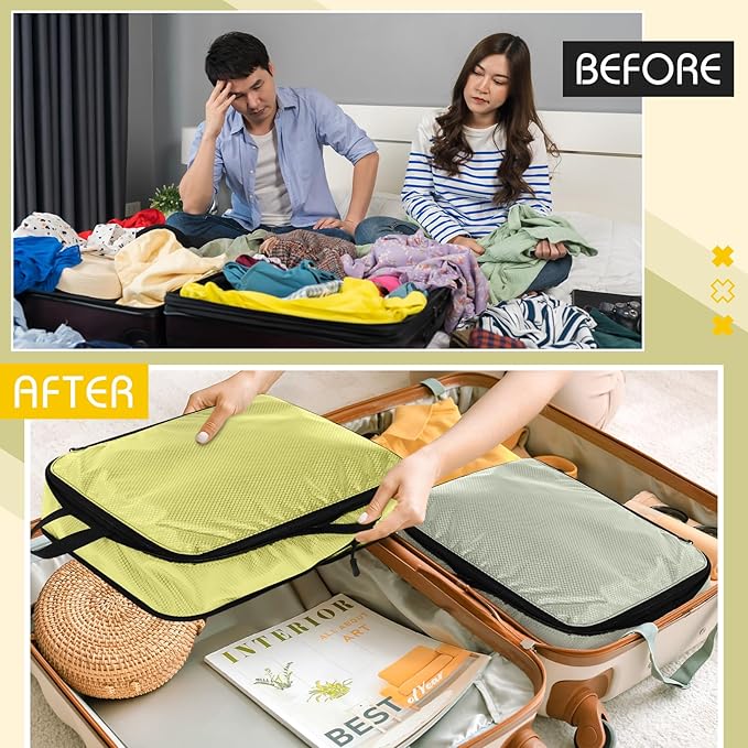 5 Pack Compression Packing Cubes for Travel Space Saving Cubes Luggage Organizer for Suitcase(Cream,M)