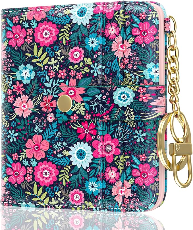 Aiawoxc Womens Wallet, RFID Small Wallets for Women, Slim Compact Credit Card Holder, Cute Leather Bifold Ladies Purse with Zipper Coin Pocket and ID Window, Colorful Flowers