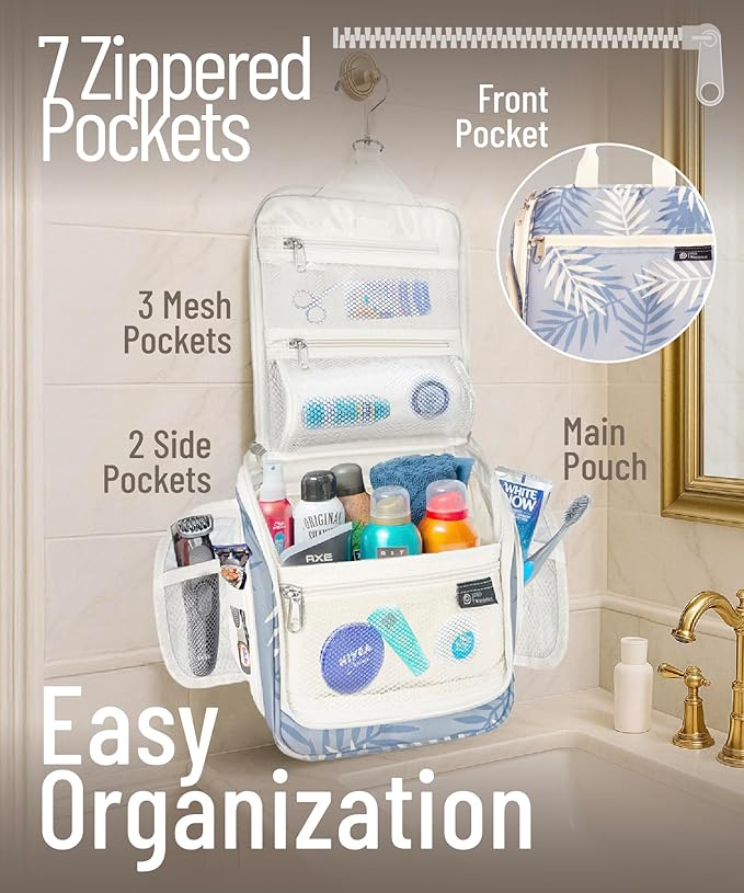 D&D Wanderlust D&D Hanging Travel Toiletry Bag for Men and Women – Cosmetics, Makeup and Toiletries Organizer Kit with 10 Compartments