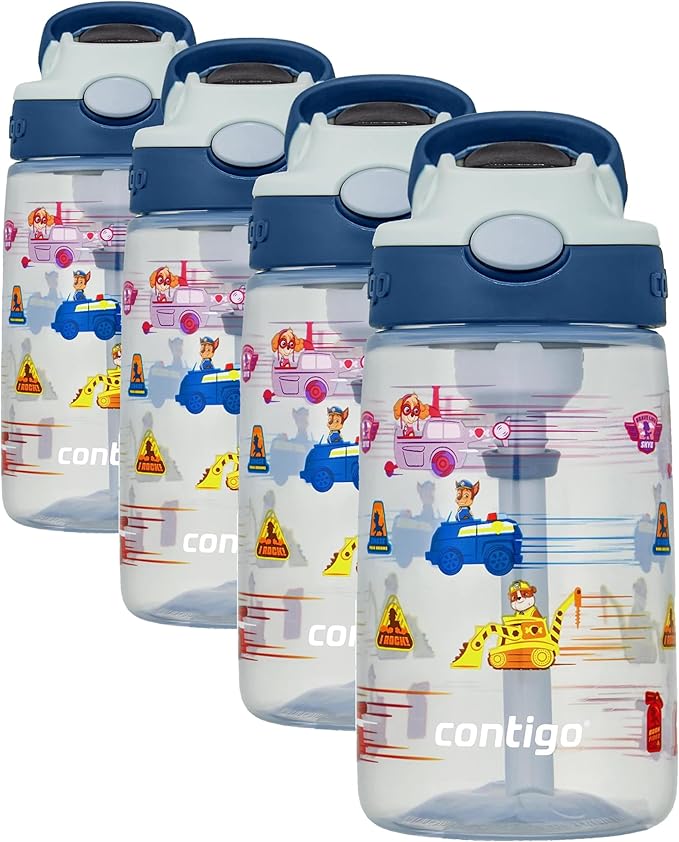 Contigo Paw Patrol Kids 14oz Plastic Water Bottles Aubrey Design with Spill-Proof Lid Silicone Straw Convenient for Travel/Home/School Use Dishwasher Safe,(Pack of 8)
