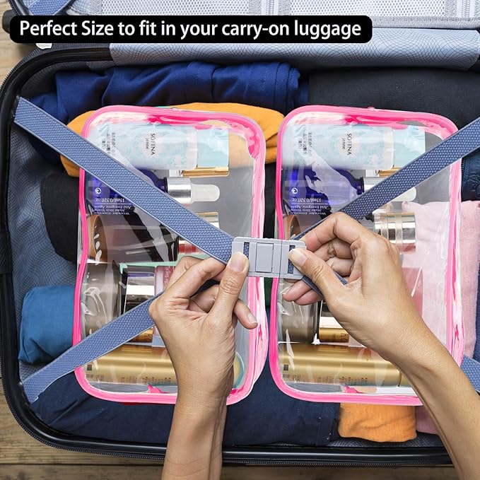 Tbestmax 10 Pcs Clear Cosmetic Bags Small Makeup Bags Portable Waterproof Travel Toiletry Bags Organizer Rose Red, 7.5"x 4.8"x 2.3"