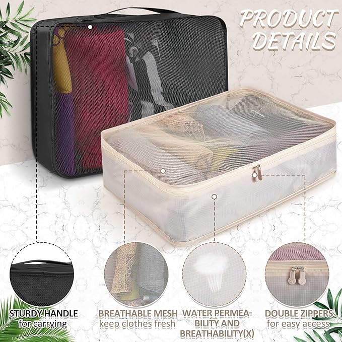 Silkfly 12 Pcs Packing Cubes for Suitcase Travel Luggage Bags Bulk Mesh Organizer Set for Hiking Camping Backpacking Clothes Accessories(Black,Gray,Beige)