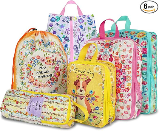 6 Pcs Compression Packing Cubes for Travel, Waterproof Luggage Organizer Washable Storage Bags Set - Packaging Cubes for Backpack Travel and Carry-Ons