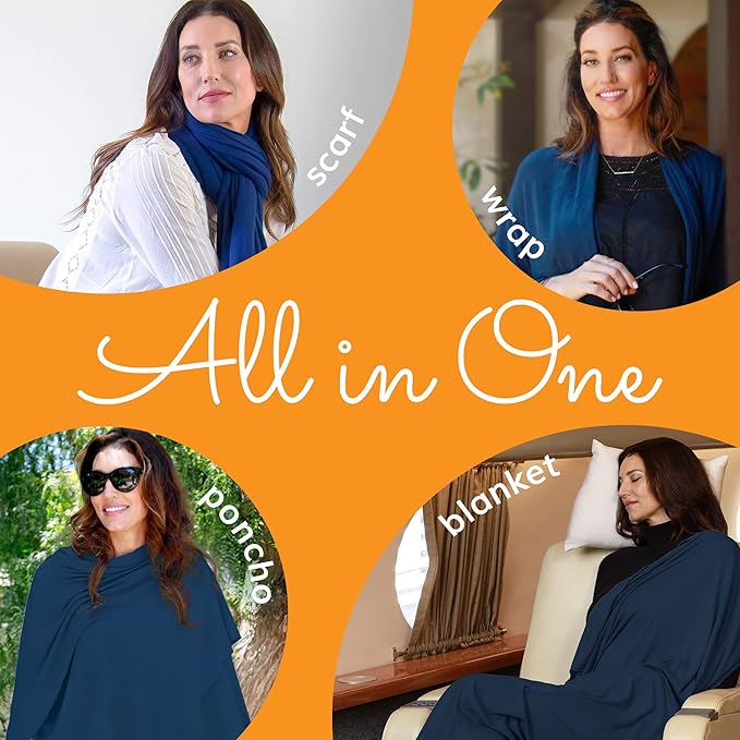 Happyluxe Travel Shawl Wraps for Women - 68x35in Wrap. Lightweight Pashmina, Airplane Travel Blanket Scarf. Made In USA