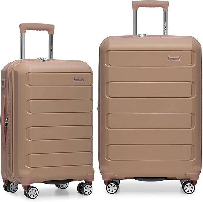 Traveler's Choice Pagosa Hardshell Expandable Luggage with Spinner Wheels, Latte Beige, 2-Piece Set (22/26)