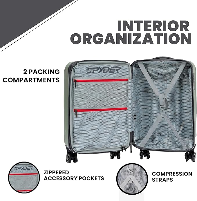 Spyder Rails 29 Inch Expandable Hardside Checked Suitcase with 360° Spinner Wheels, TSA Approved Lock