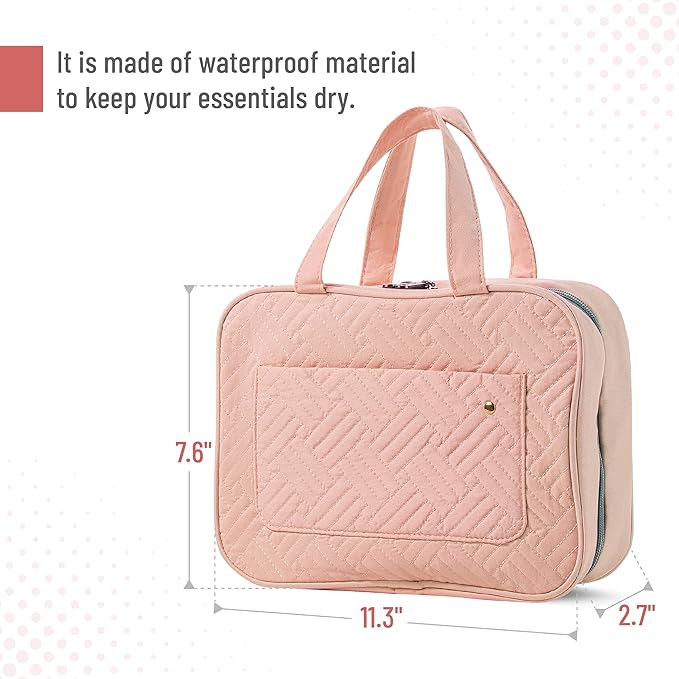 Ms. Pen- Travel Toiletry Bag Organizers, Baby Pink, Makeup Travel Bag for Toiletries with Hanging Hook, Water-Resistant