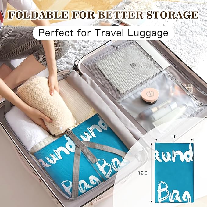 2Pcs XL Travel Laundry Bag for Dirty Clothes, Extra Large Heavy Duty Organizer with Drawstring, Cruise Ship Camping Travel Road Trip Vacation Essentials Must Haves 2024 for Kids Girl (Blue + Blue)