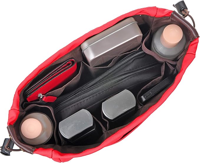 Vercord Canvas Handbag Organizers, Sturdy Purse Insert Organizer Bag in Bag, 10 Pockets Red Large