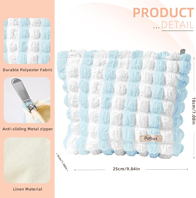 Makeup Bag, Bubble Cloud Travel Cosmetic Bag Organizer, Large Capacity Toiletry Make Up Bags with Zipper for Women and Girls, Blue - White