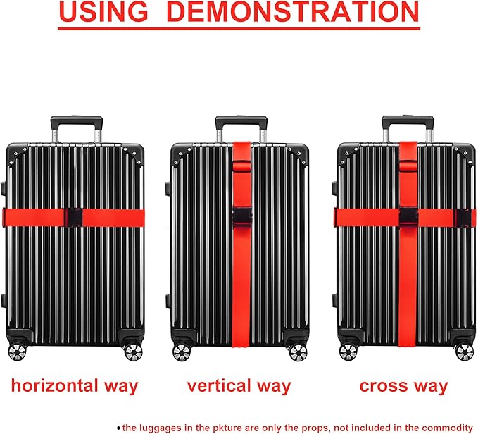 Luggage Straps for Suitcases TSA Approved Travel Belt 4 Pack by Chelmon (Red)