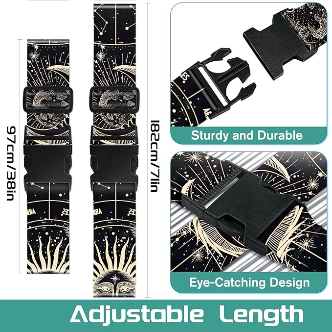 Slohif Luggage Straps for Suitcases Travel Belt Accessories Luggage Connector Identifiers 2 Pack Over Handle with Buckle Unique Nylon Adjustable Strap for Sleeping Bag Car Seat Moon