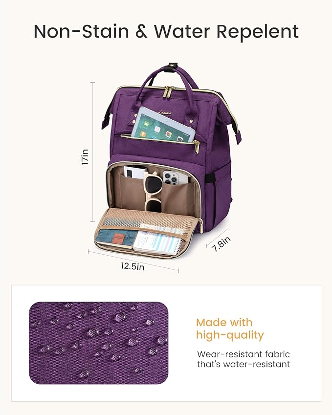 LOVEVOOK Laptop Backpack for Women with Giant Tumbler Holder Pocket,17 inch Waterproof Travel Backpack Purse Computer Laptop Bag,Professional Work College Nurse Teacher Backpack Daypack,Dark Purple