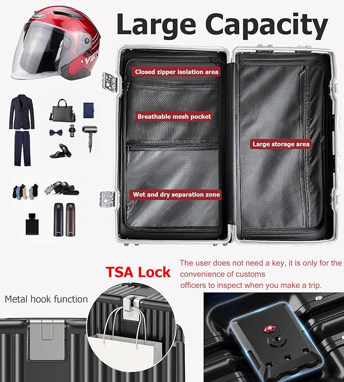 feilario 30in Super Large Captain Aluminum Frame Hardside Spinner Wheels Luggage, Removable Wheels Zipperless Checked Suitcase with Cup Holder/Phone Holder