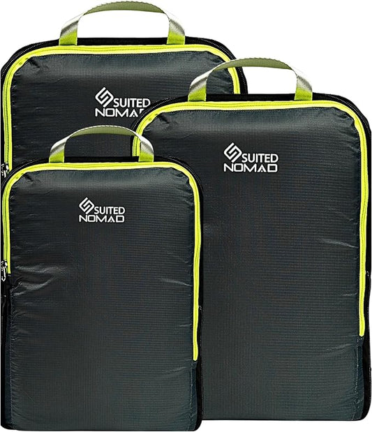 SUITEDNOMAD Ultralight Compression Packing Cubes Set, Suitcase and Backpack Travel Organizer Bags