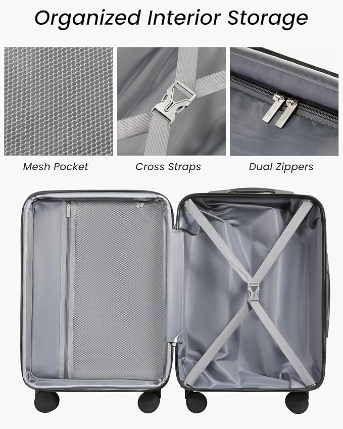 Carry On Luggage 22x14x9 Airline Approved, Expandable ABS Hardside Suitcase with Spinner Wheels & TSA Lock, Lightweight Travel Suitcase for Business (20 in, Blue)