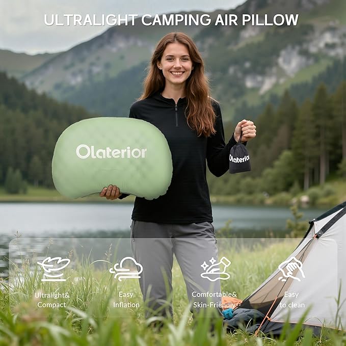 Ultralight Inflatable Camping Travel Pillow, Compact Portable Backpacking Pillow, Ergonomic Blow Up Camp Pillows for Beach, Camping, Hiking, Backpacking & Airplane Travel