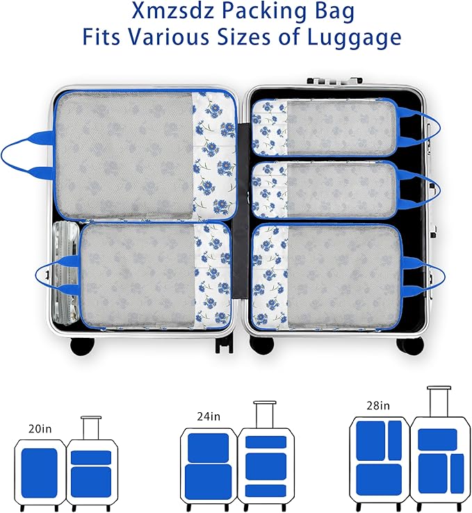 7 Pcs Compression Packing Cubes for Travel Luggage, Lightweight Suitcase Organizer Bags Set, Compression Packaging Cube for Travel Essentials, Packing Cubes for Carry on Suitcase