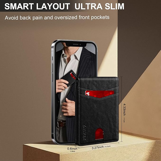 Wallet for Men Slim RFID Blocking Leather Credit Card Holder Wallet for 14 Cards, Bifold Minimalist Thin Wallet with 2 ID Windows & Cash Slot, Front Pockt Carteras Para Hombres, Birthday Gifts for Men