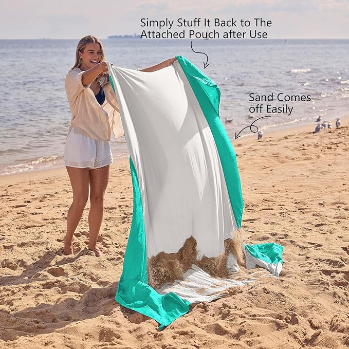 WEKAPO Beach Blanket Sandproof Waterproof, Extra Large Beach Mat, Oversized & Compact Sand Free, Quick Drying Beach Essentials for Vacation, Cruise, Picnic & Camping with Stakes