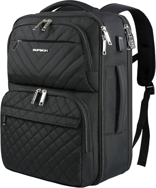 EMPSIGN Travel Backpack for Women, Large Carry On Backpack Airline Approved Personal Item, 17 inch TSA Friendly Laptop Backpack with USB Port, Casual Daypack for Weekender Business Hiking, Black
