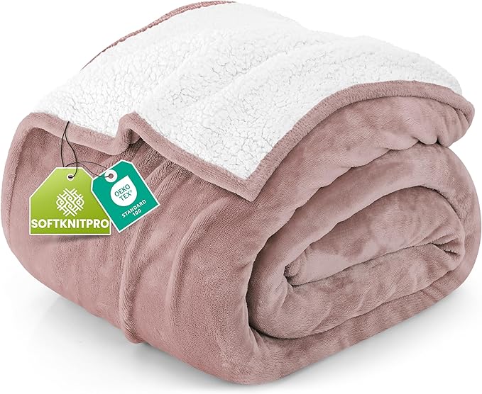 Utopia Bedding Sherpa Blanket California King Size (Rose Pink, 102x96 Inches) - Soft Lightweight Plush Fleece Reversible Blanket for Bed, Sofa, Couch, Camping and Travel