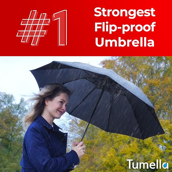 TUMELLA Inverted Windproof Umbrella, Large, Strong, Light, Portable, Automatic Reverse Folding Rain Umbrella, Durable Premium Grip, Fits Car & Backpack