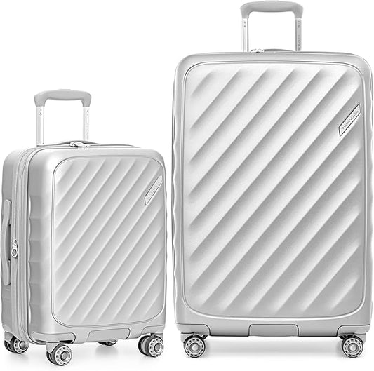Traveler's Choice Elm Expandable Spinner Luggage, Matte Silver, 2 Piece Set